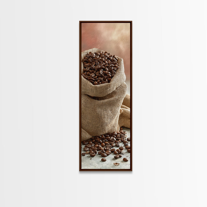 Coffee Beans and Burlap Sack Still Life Canvas Print, Coffee Shop Art, Gallery Decor, Cafe Decor, Fine Art, Cafe, Wall Art, CSA-1x3-14