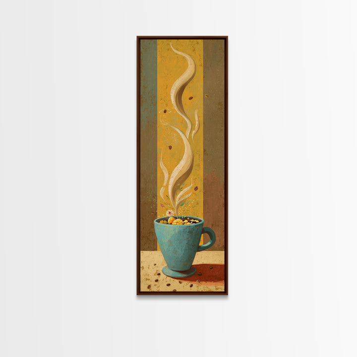 Retro Cafe Poster Coffee Cup Graphic Framed Canvas Print, Coffee Shop Art, Farmhouse Decor, Cafe Decor, Fine Art, Cafe, CSA-1x3-19