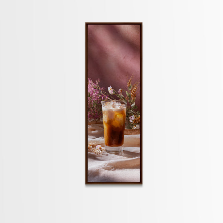 Iced Coffee Glass Canvas Print, Coffee Shop Art, Kitchen Art, Cafe Decor, Fine Art, Cafe, Minimalist Wall Art, Coffee Art, CSA-1x3-23