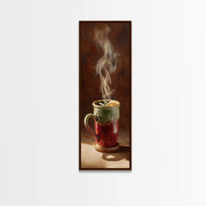 Espresso Cup with Rising Steam and Warm Canvas Print, Coffee Shop Art, Minimalist Decor, Cafe Decor, Cafe, Kitchen Wall Art, CSA-1x3-37
