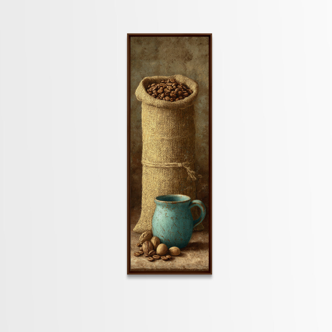 Coffee Beans and Burlap Sack Still Life Canvas Print, Coffee Shop Art, Gallery Decor, Cafe Decor, Fine Art, Cafe, Wall Art, CSA-1x3-38
