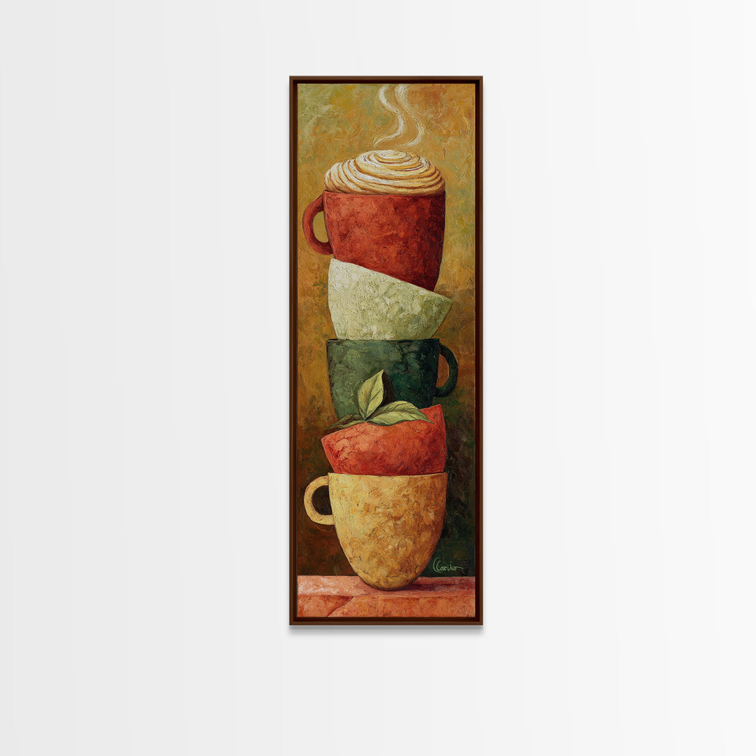 Two Cups Facing Each Other Canvas Print, Coffee Shop Art, Modern Decor, Cafe Decor, Fine Art, Cafe, Wall Decor, Art Print, CSA-1x3-49