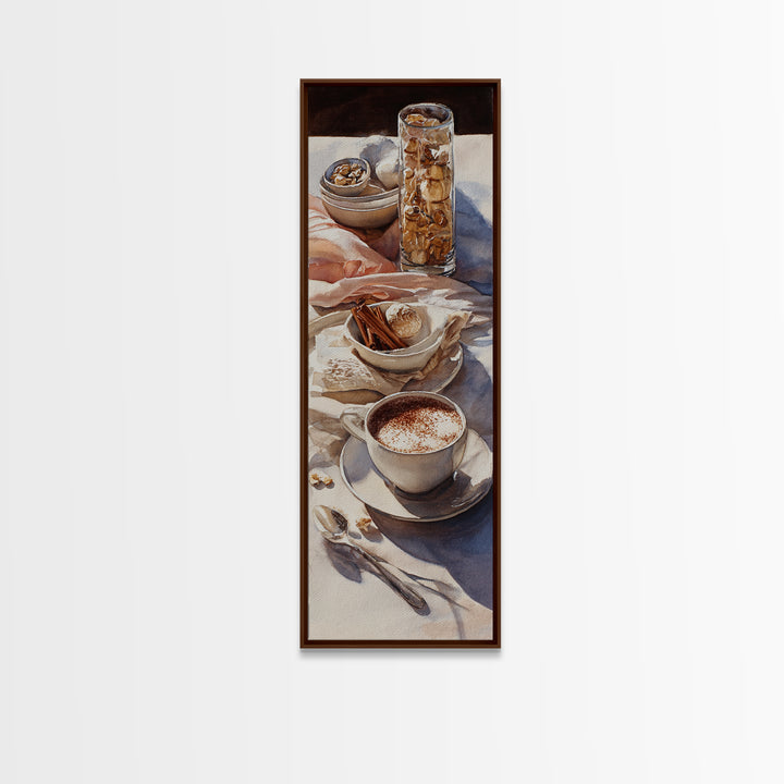 Cinnamon Sticks and Cappuccino Foam Still Life Canvas Print, Coffee Shop Art, Printable Art, Cafe Decor, Abstract Art, Cafe, CSA-1x3-60