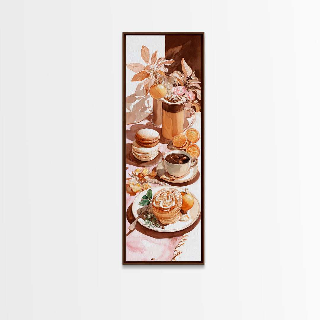 Sunlit Pastry and Coffee Arrangement Framed Canvas Print, Coffee Shop Art, Coffee Art, Cafe Decor, Fine Art, Cafe, CSA-1x3-79