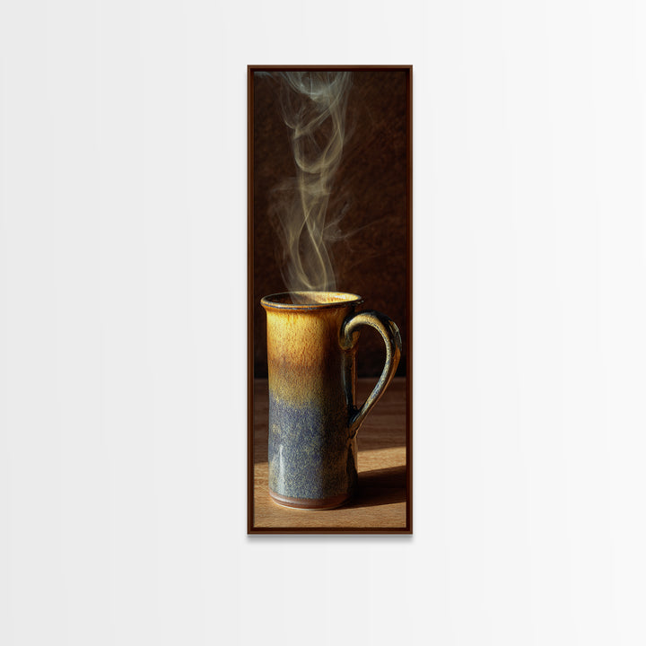 Espresso Cup with Rising Steam and Warm Canvas Print, Coffee Shop Art, Gothic Home Decor, Cafe Decor, Fine Art, Cafe, CSA-1x3-85