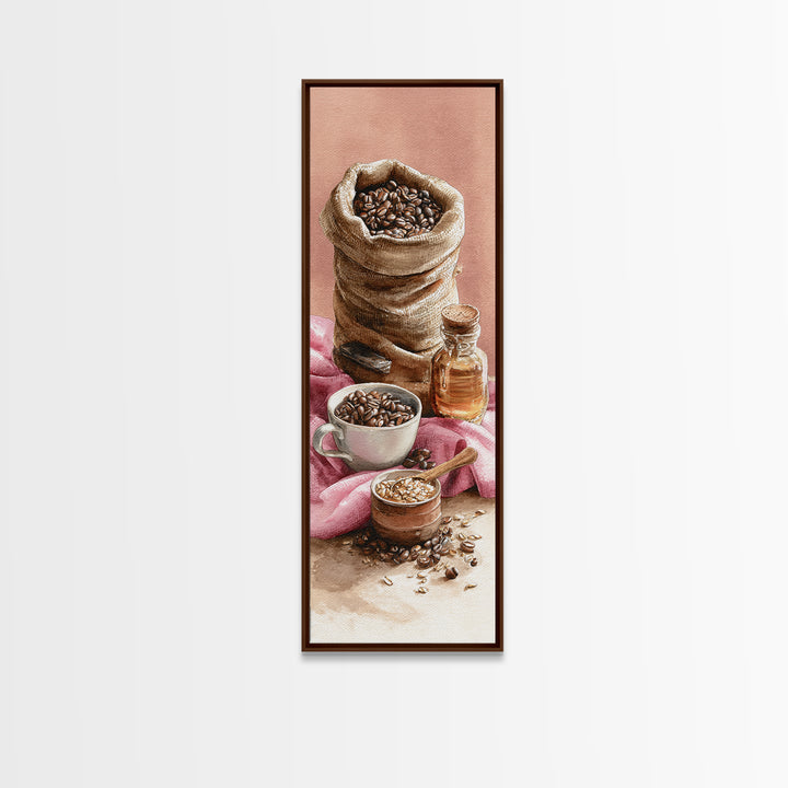 Coffee Beans and Burlap Sack Still Life Canvas Print, Coffee Shop Art, Contemporary Art, Cafe Decor, Cafe, Printable Art, CSA-1x3-86