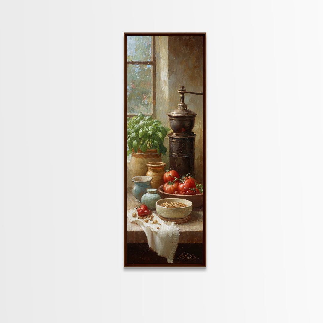 Coffee Grinder Antique Still Life Framed Canvas Print, Coffee Shop Art, Minimalist Wall Art, Cafe Decor, Abstract Art, Cafe, CSA-1x3-96
