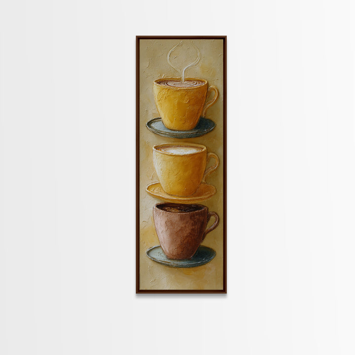Two Cups Facing Each Other Canvas Print, Coffee Shop Art, Boho Decor, Cafe Decor, Oil Painting, Cafe, Printable, CSA-1x3-97