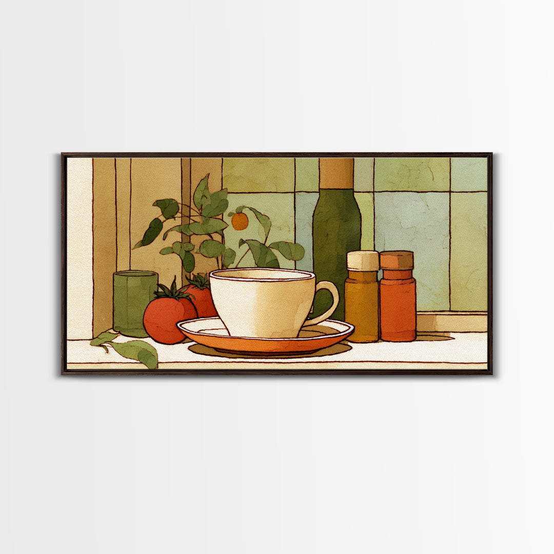 Minimal Line Art of a Cup and Framed Canvas Print, Coffee Shop Art, Luxury Decor, Cafe Decor, Abstract Art, Cafe, CSA-2x1-14