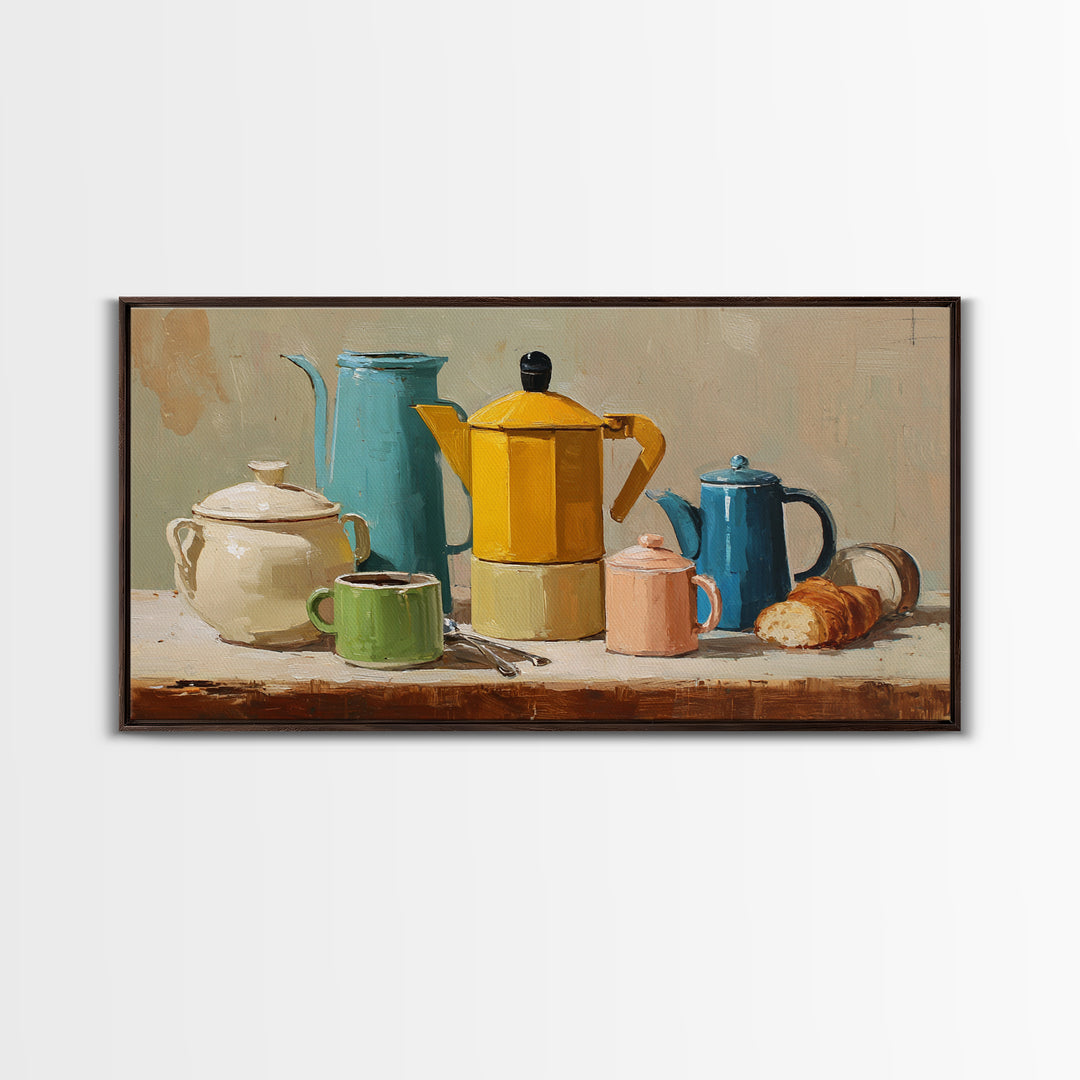 Mid Century Coffee Pot Framed Canvas Print, Coffee Shop Art, Room Decor, Cafe Decor, Fine Art, Cafe, Canvas Wall Art, CSA-2x1-18