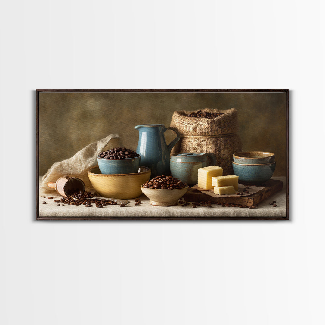 Coffee Beans and Burlap Sack Still Life Canvas Print, Coffee Shop Art, Textured Painting, Cafe Decor, Fine Art, Cafe, CSA-2x1-22