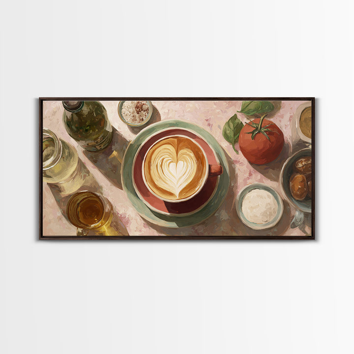Latte Art Heart Seen from Above Framed Canvas Print, Coffee Shop Art, Minimalist Decor, Cafe Decor, Cafe, Kitchen Wall Art, CSA-2x1-24