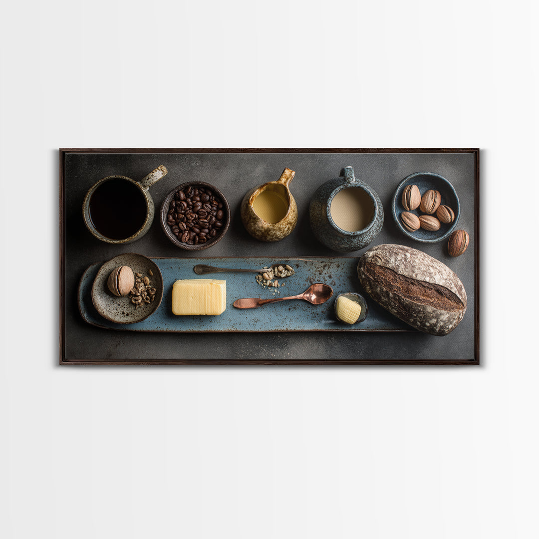 Moody Dark Roast Still Life Framed Canvas Print, Coffee Shop Art, Contemporary Art, Cafe Decor, Fine Art, Cafe, Printable Art, CSA-2x1-28