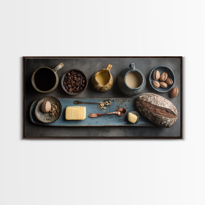 Moody Dark Roast Still Life Framed Canvas Print, Coffee Shop Art, Contemporary Art, Cafe Decor, Fine Art, Cafe, Printable Art, CSA-2x1-28