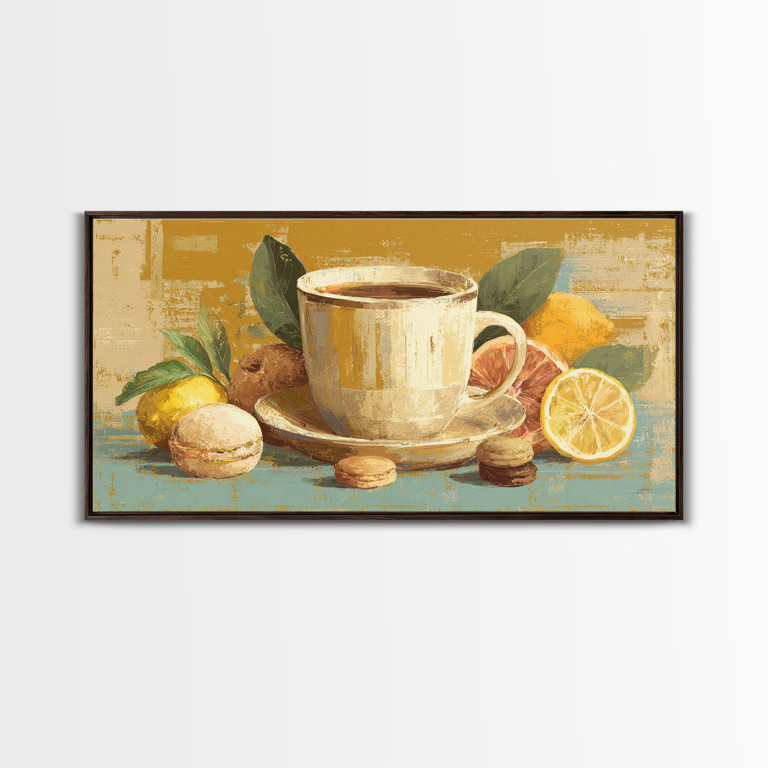 Retro Cafe Poster Coffee Cup Graphic Framed Canvas Print, Coffee Shop Art, Farmhouse Decor, Cafe Decor, Fine Art, Cafe, CSA-2x1-3
