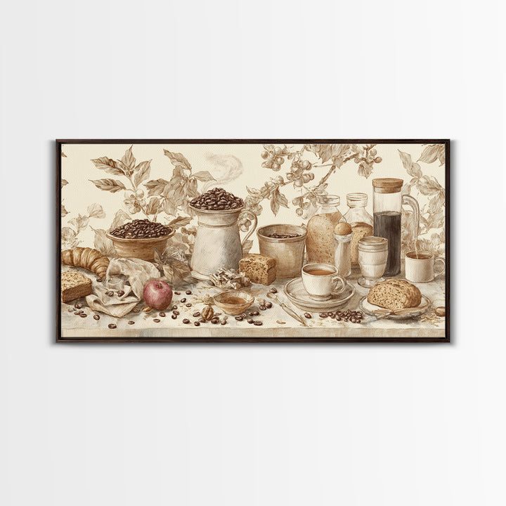 Coffee Bean Pattern Framed Canvas Print, Coffee Shop Art, Wall Art, Cafe Decor, Oil Painting, Cafe, Farmhouse Decor, CSA-2x1-35
