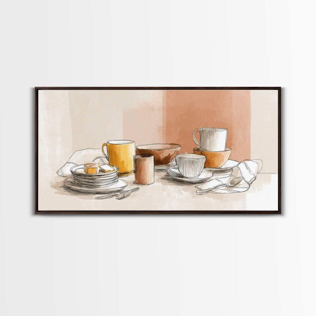 Minimal Line Art of a Cup and Framed Canvas Print, Coffee Shop Art, Luxury Decor, Cafe Decor, Abstract Art, Cafe, CSA-2x1-38
