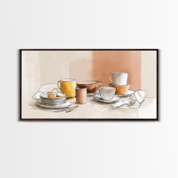 Minimal Line Art of a Cup and Framed Canvas Print, Coffee Shop Art, Luxury Decor, Cafe Decor, Abstract Art, Cafe, CSA-2x1-38