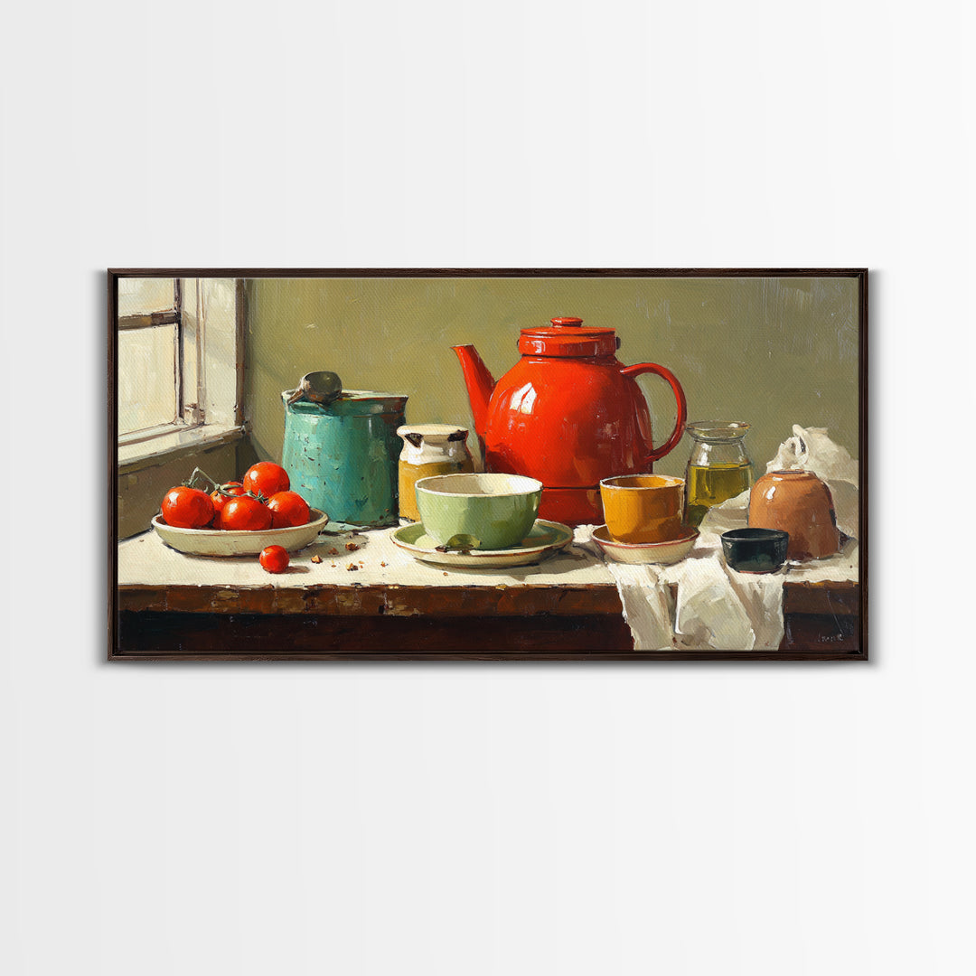 Mid Century Coffee Pot Framed Canvas Print, Coffee Shop Art, Room Decor, Cafe Decor, Fine Art, Cafe, Canvas Wall Art, CSA-2x1-42