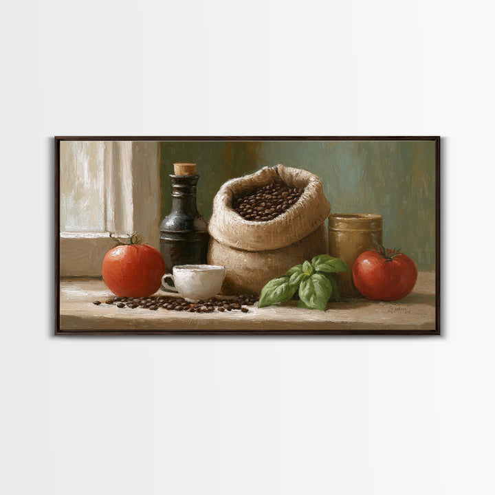 Coffee Beans and Burlap Sack Still Life Framed Canvas Print, Coffee Shop Art, Wall Decor, Cafe Decor, Fine Art, Cafe, CSA-2x1-46
