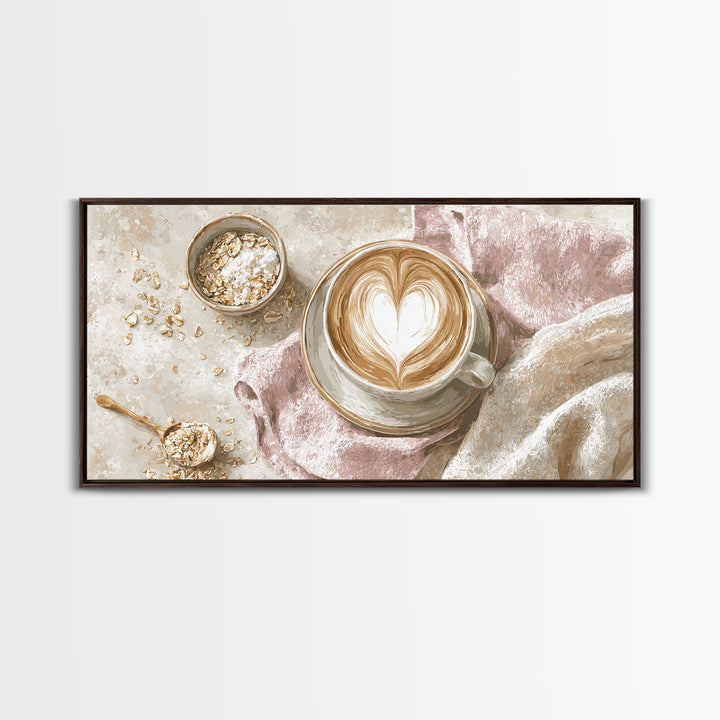 Latte Art Heart Seen from Above Canvas Print, Coffee Shop Art, Art Print, Cafe Decor, Fine Art, Cafe, Dark Academia Decor, CSA-2x1-48