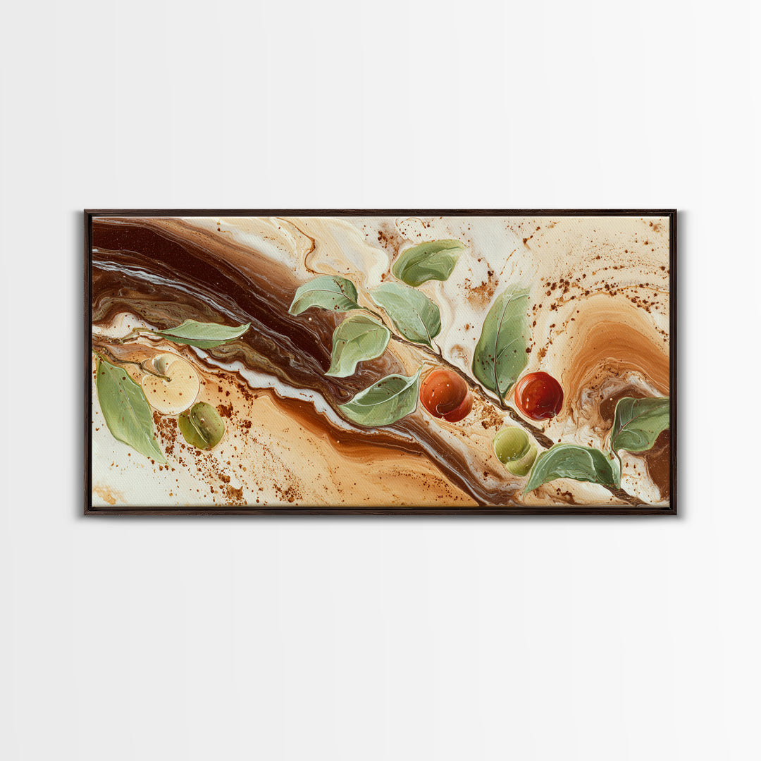 Abstract Brown and Cream Coffee Swirl Framed Canvas Print, Coffee Shop Art, Kitchen Decor, Cafe Decor, Abstract Art, Cafe, CSA-2x1-5