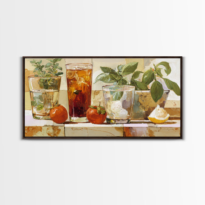 Iced Coffee Glass Framed Canvas Print, Coffee Shop Art, Dark Academia Decor, Cafe Decor, Fine Art, Cafe, Whimsical Art, CSA-2x1-55