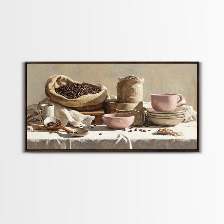 Coffee Beans and Burlap Sack Still Life Canvas Print, Coffee Shop Art, Canvas Wall Art, Cafe Decor, Cafe, Bedroom Wall Art, CSA-2x1-70