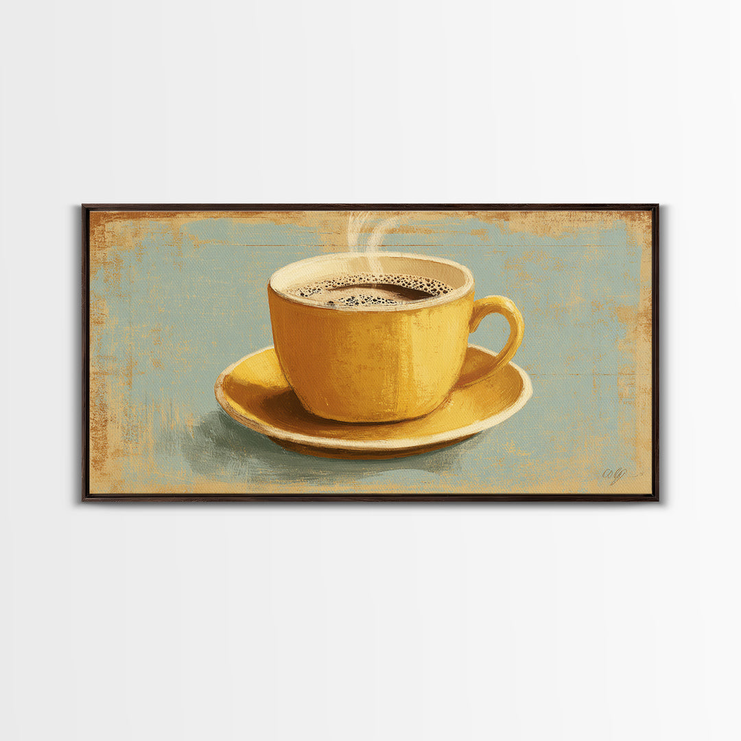 Retro Cafe Poster Coffee Cup Graphic Framed Canvas Print, Coffee Shop Art, Room Decor, Cafe Decor, Cafe, Canvas Wall Art, CSA-2x1-75