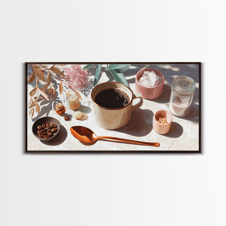 Moody Dark Roast Still Life Canvas Print, Coffee Shop Art, Dark Academia Decor, Cafe Decor, Fine Art, Cafe, Whimsical Art, CSA-2x1-76