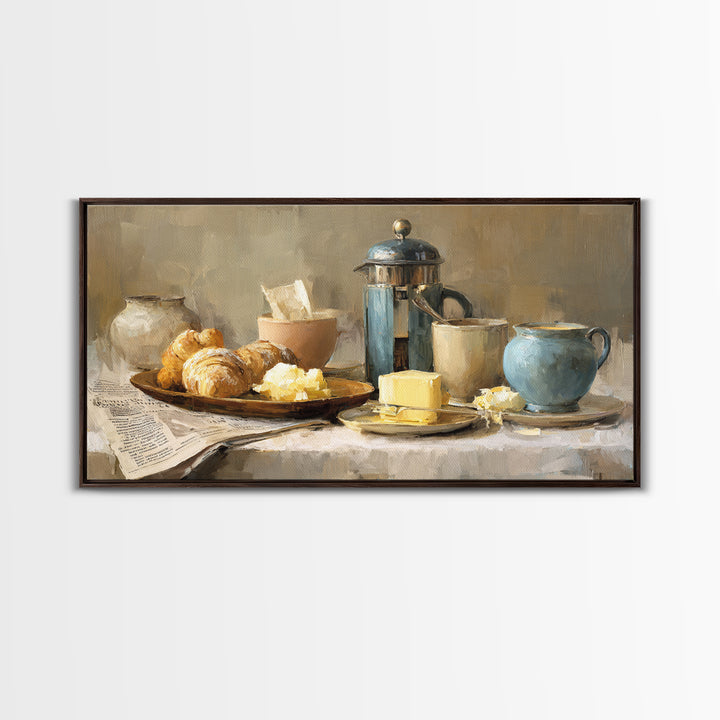 French Press and Morning Newspaper Without Readable Canvas Print, Coffee Shop Art, Art Print, Cafe Decor, Fine Art, Cafe, CSA-2x1-78