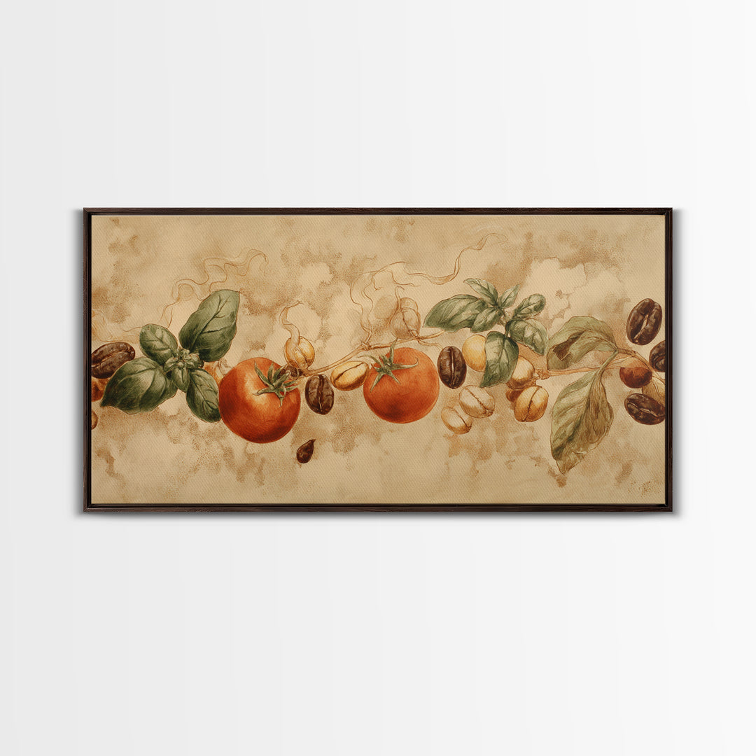 Coffee Bean Pattern Framed Canvas Print, Coffee Shop Art, Coffee, Cafe Decor, Cafe, Living Room Decor, Dark Academia Decor, CSA-2x1-83