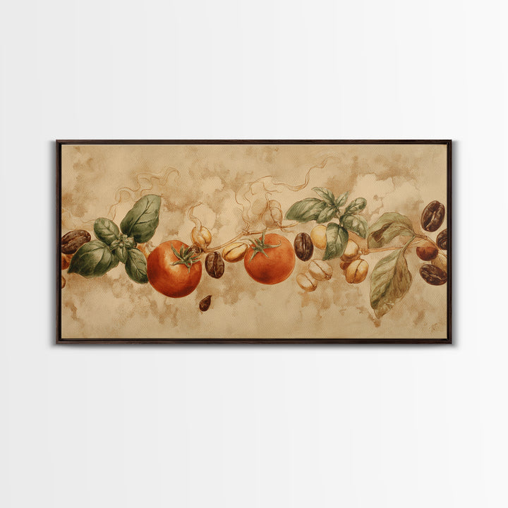 Coffee Bean Pattern Framed Canvas Print, Coffee Shop Art, Coffee, Cafe Decor, Cafe, Living Room Decor, Dark Academia Decor, CSA-2x1-83