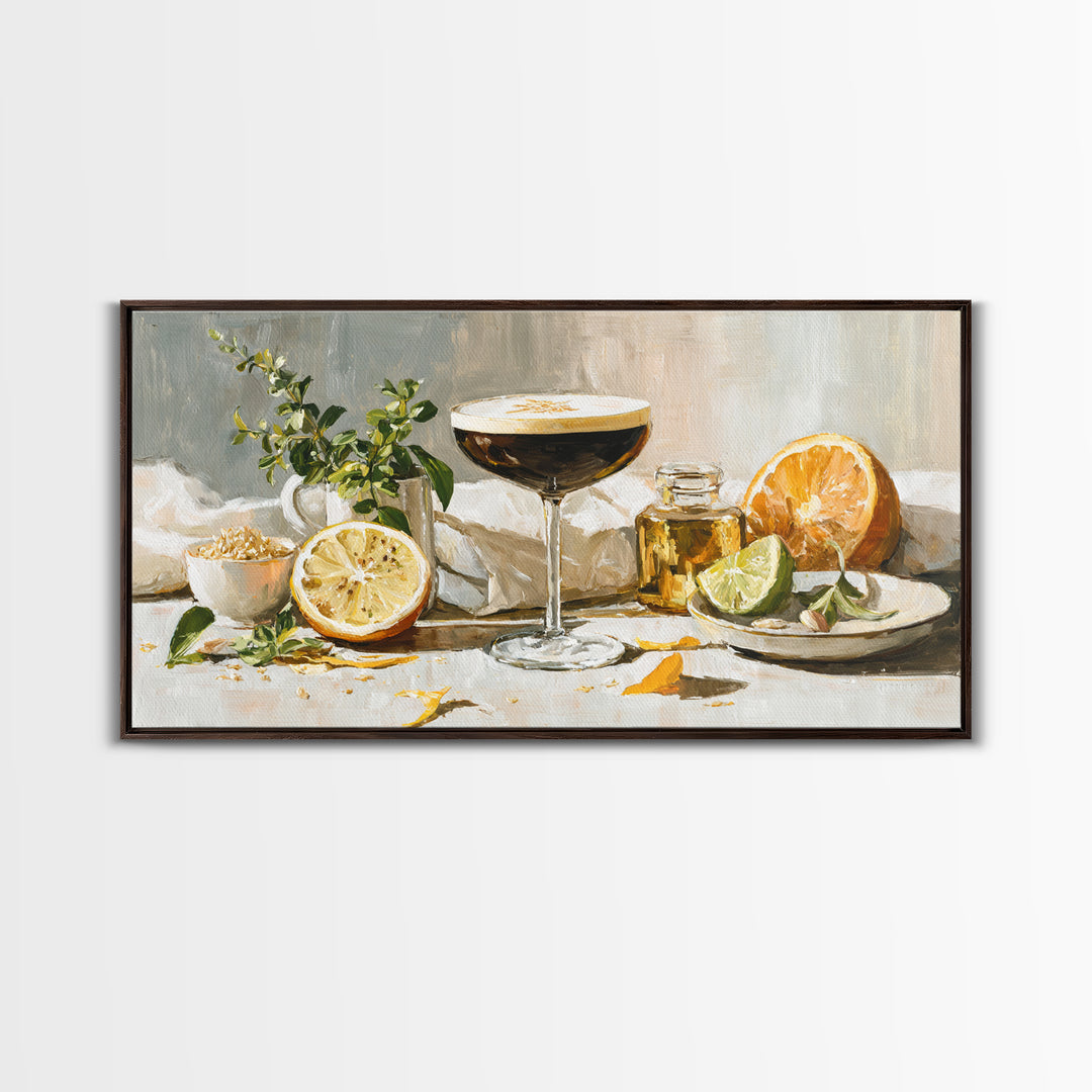 Espresso Martini Coffee Cocktail Still Life Framed Canvas Print, Coffee Shop Art, Dark Academia Decor, Cafe Decor, Cafe, CSA-2x1-85