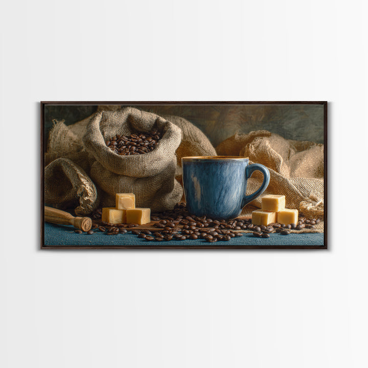 Coffee Beans and Burlap Sack Still Life Canvas Print, Coffee Shop Art, Canvas Wall Art, Cafe Decor, Cafe, Bedroom Wall Art, CSA-2x1-94