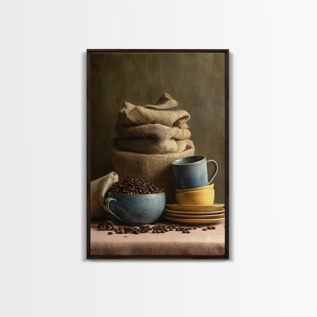 Coffee Beans and Burlap Sack Still Life Canvas Print, Coffee Shop Art, Contemporary Art, Cafe Decor, Cafe, Printable Art, CSA-2x3-10