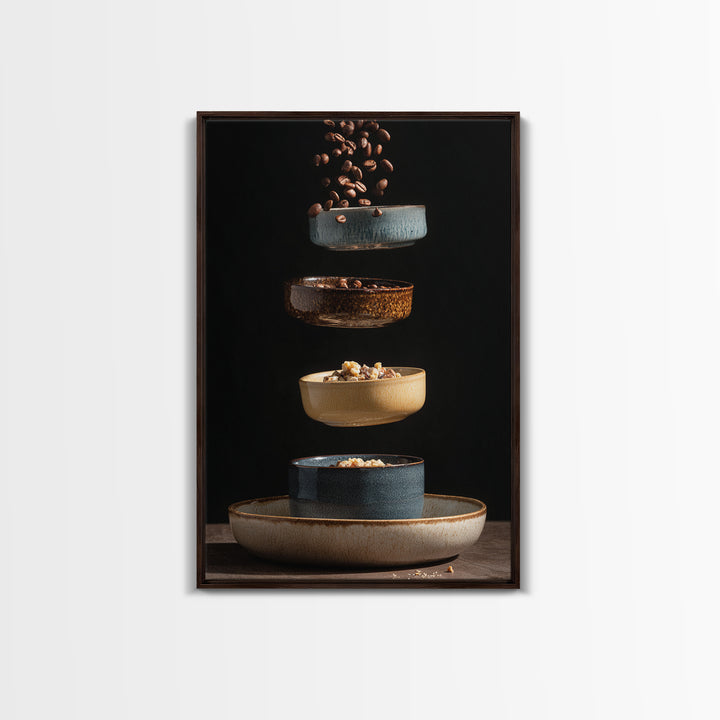 Roasted Beans Falling Through Dark Space Framed Canvas Print, Coffee Shop Art, Printable, Cafe Decor, Fine Art, Cafe, CSA-2x3-100