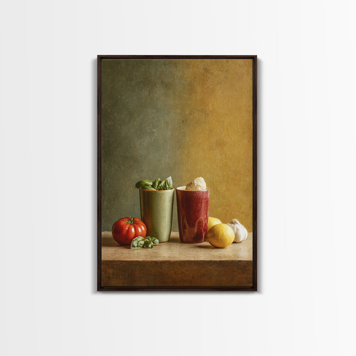 Two Cups Facing Each Other Framed Canvas Print, Coffee Shop Art, Digital Wall Art, Cafe Decor, Oil Painting, Cafe, CSA-2x3-21