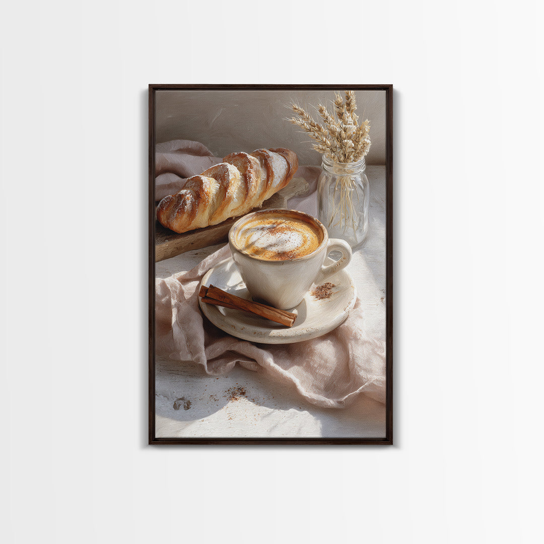 Cinnamon Sticks and Cappuccino Foam Still Life Canvas Print, Coffee Shop Art, Statement Artwork, Cafe Decor, Fine Art, Cafe, CSA-2x3-32