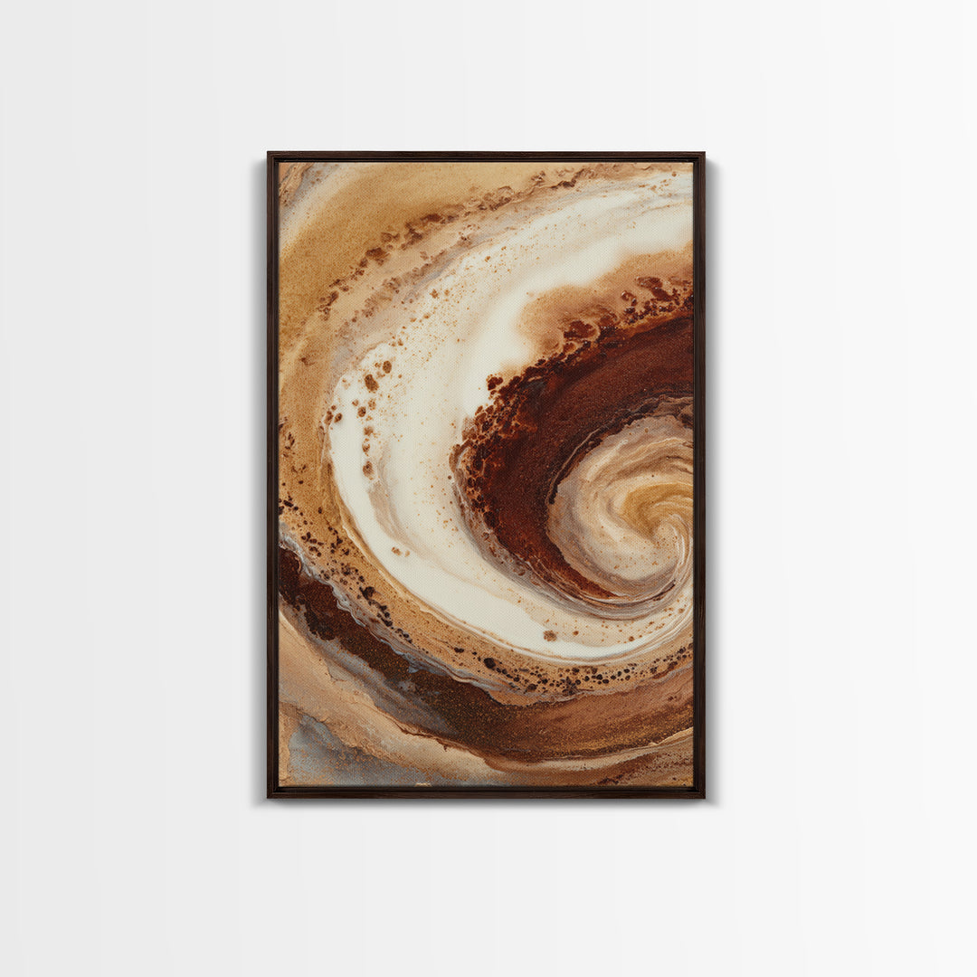 Abstract Brown and Cream Coffee Swirl Framed Canvas Print, Coffee Shop Art, Printable Art, Cafe Decor, Fine Art, Cafe, CSA-2x3-41