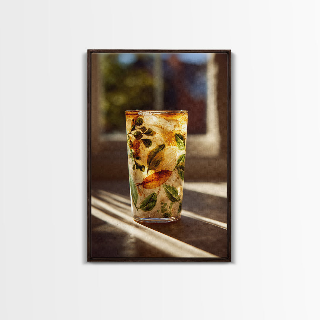 Iced Coffee Glass Framed Canvas Print, Coffee Shop Art, Kitchen Wall Art, Cafe Decor, Fine Art, Cafe, Gothic Wall Art, CSA-2x3-43