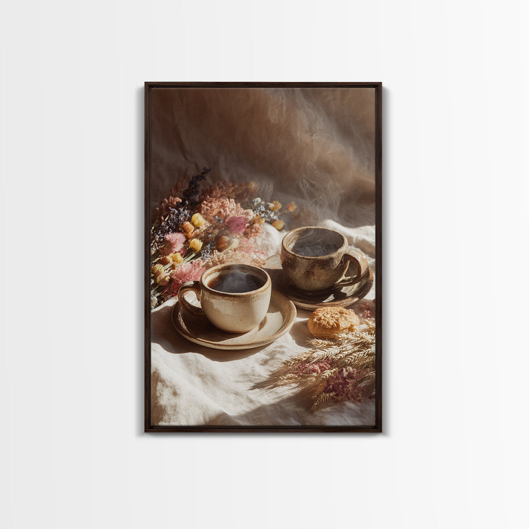 Two Cups Facing Each Other Canvas Print, Coffee Shop Art, Farmhouse Decor, Cafe Decor, Fine Art, Cafe, Moody Wall Art, CSA-2x3-45