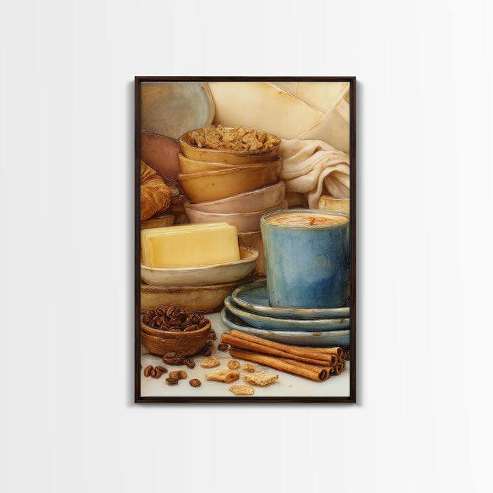 Cinnamon Sticks and Cappuccino Foam Still Life Framed Canvas Print, Coffee Shop Art, Cafe Decor, Abstract Art, Cafe, CSA-2x3-56