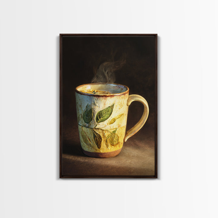 Espresso Cup with Rising Steam and Warm Canvas Print, Coffee Shop Art, Kitchen Wall Decor, Cafe Decor, Oil Painting, Cafe, CSA-2x3-57