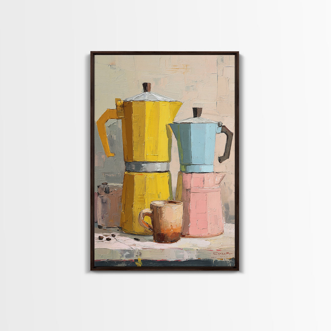 Mid Century Coffee Pot Framed Canvas Print, Coffee Shop Art, Minimalist Decor, Cafe Decor, Fine Art, Cafe, Kitchen Wall Art, CSA-2x3-6