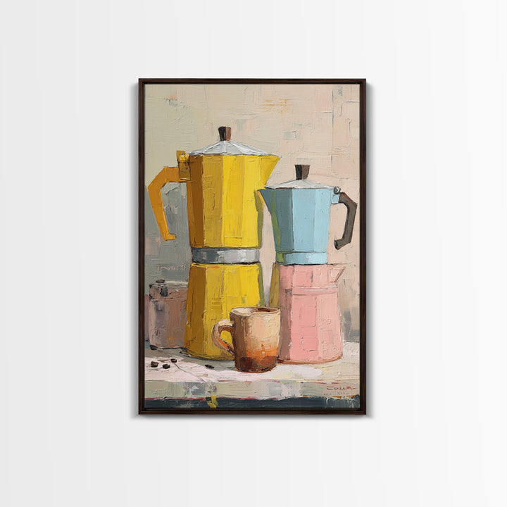 Mid Century Coffee Pot Framed Canvas Print, Coffee Shop Art, Minimalist Decor, Cafe Decor, Fine Art, Cafe, Kitchen Wall Art, CSA-2x3-6