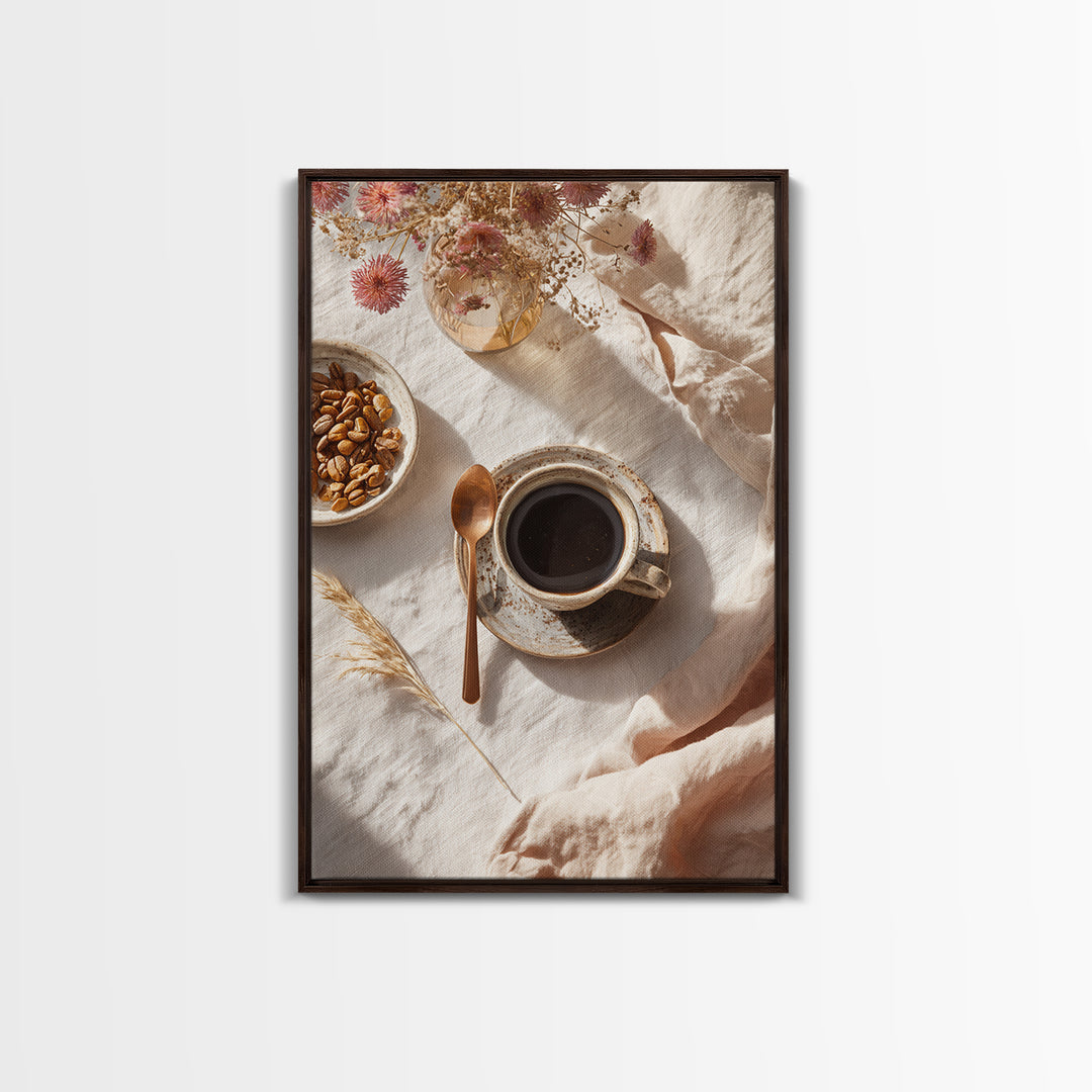 Moody Dark Roast Still Life Framed Canvas Print, Coffee Shop Art, Printable, Cafe Decor, Fine Art, Cafe, Dopamine Decor, CSA-2x3-64