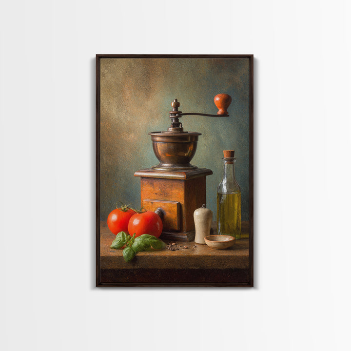 Coffee Grinder Antique Still Life Framed Canvas Print, Coffee Shop Art, Dopamine Decor, Cafe Decor, Cafe, Coffee Wall Art, CSA-2x3-68