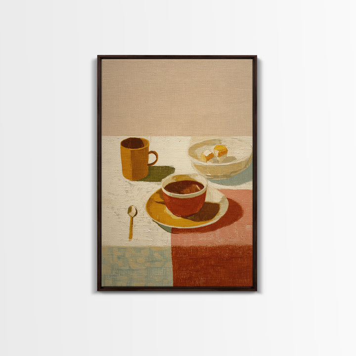 Minimal Line Art of a Cup and Framed Canvas Print, Coffee Shop Art, Kitchen Decor, Cafe Decor, Abstract Art, Cafe, CSA-2x3-74