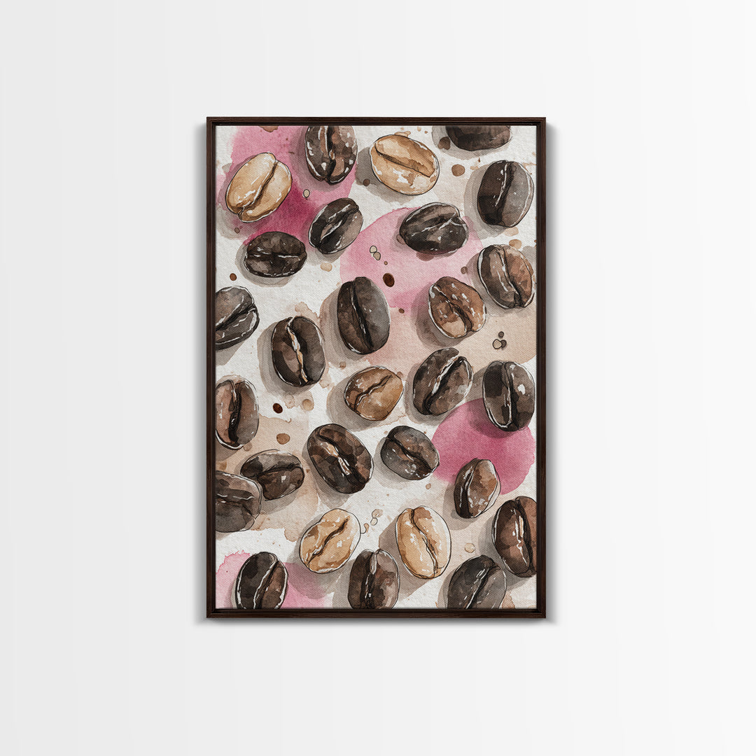 Roasted Beans Falling Through Dark Space Framed Canvas Print, Coffee Shop Art, Moody Wall Art, Cafe Decor, Fine Art, Cafe, CSA-2x3-76